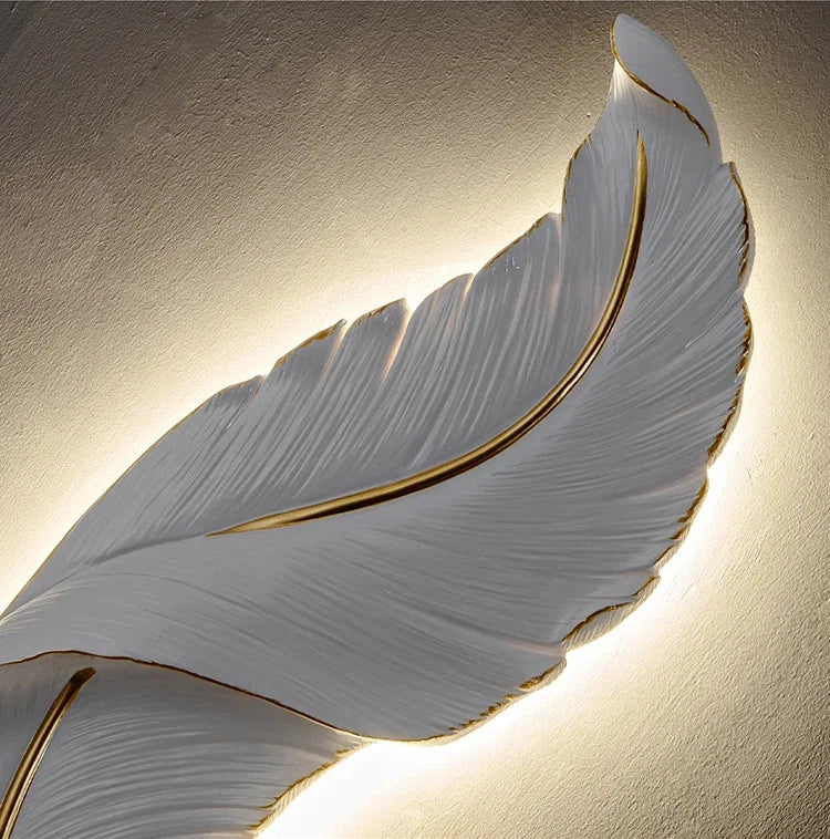 Nordic feather wall lamp, living room, bedroom, headboard, foyer, creative feather lamp, resin aisle, minimalist background ligh