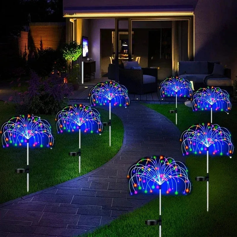 Solar Firework Lamp Outdoor - 8 Lighting Modes IP65 LED Bead Shape for Garden Pathway Wedding Party & Festival Decoration