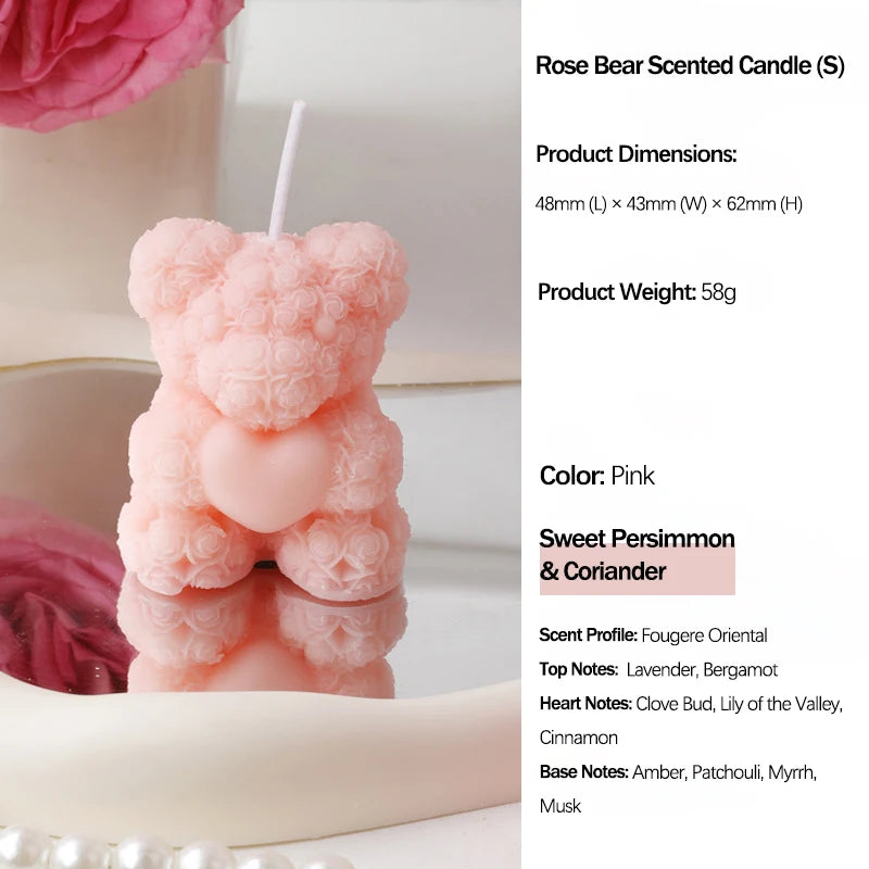 Rose Bear Scented Candles - Cute Decorations & Handmade Gifts for Women / Friends, Ideal for Wedding Souvenirs,  Valentine's Day