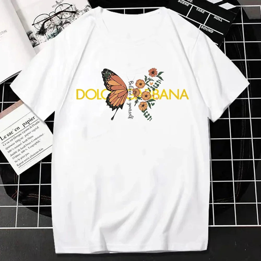Fashion Luxury Brand T Shirt Summer Letters Print Short Sleeve Tshirt Tee Casual Breathable Loose Women T-Shirt Female Clothing