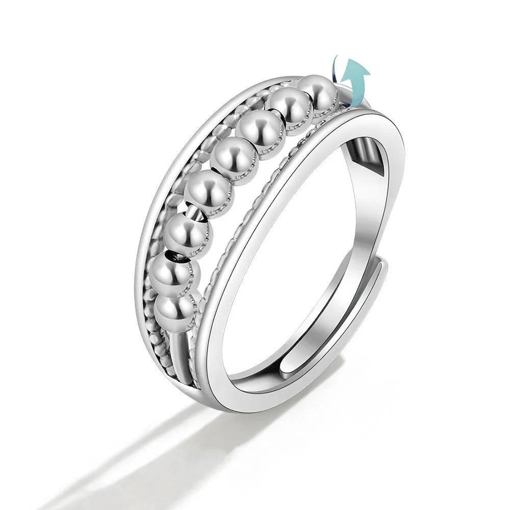 Vintage Round Beads Rotating Anti Stress Ring For Women Twisted Fidget Metal Spinner Anxiety Relief Spinning Ring Bague Femme