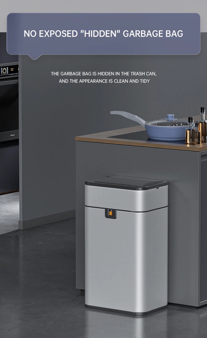 Smart Trash Can 15L 20L 30L 40L 50L 60L Stainless Steel Waste bin High Trash Cans Garbage Bin for Kitchen Trash Can Wastebasket