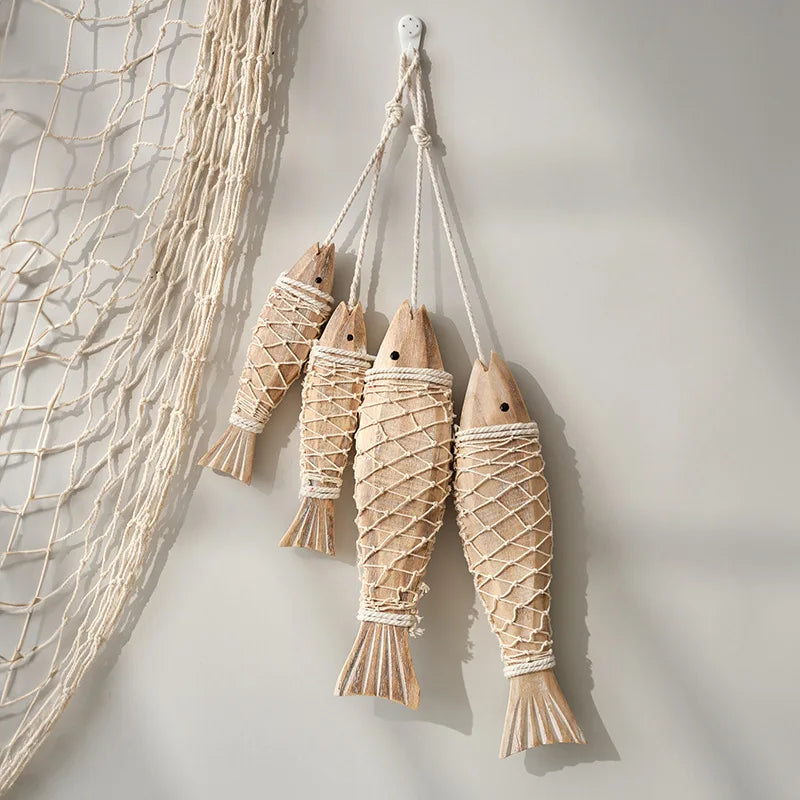 2pcs/set Hanging Wooden Blue Nautical Fish Beach Theme Decor for Home Mediterranean Style Decoration Wall Decoration
