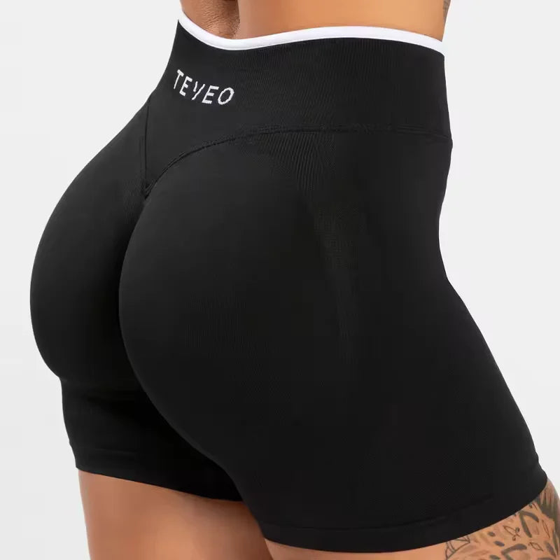 TEVEO Women's Color Block Yoga Shorts - Butt-lifting, Breathable, High-elasticity, Gym Workout & Running Shorts