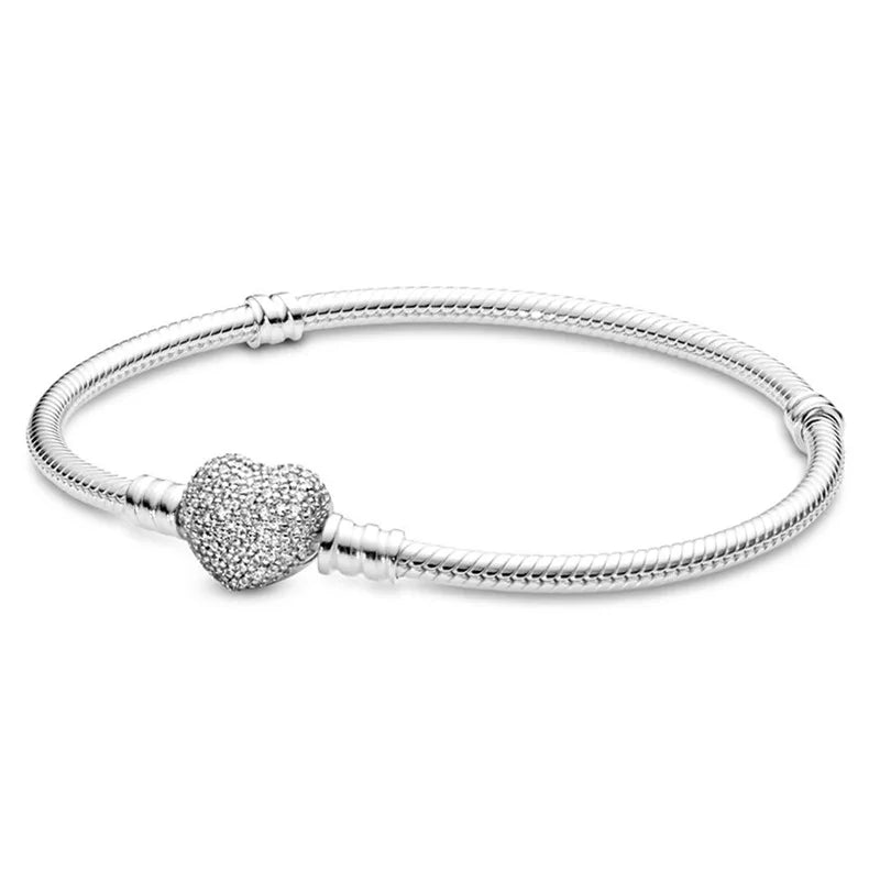 Original hot selling 925% sterling silver fashionable round heart snake bone bracelet for women DIY luxury jewelry gift making