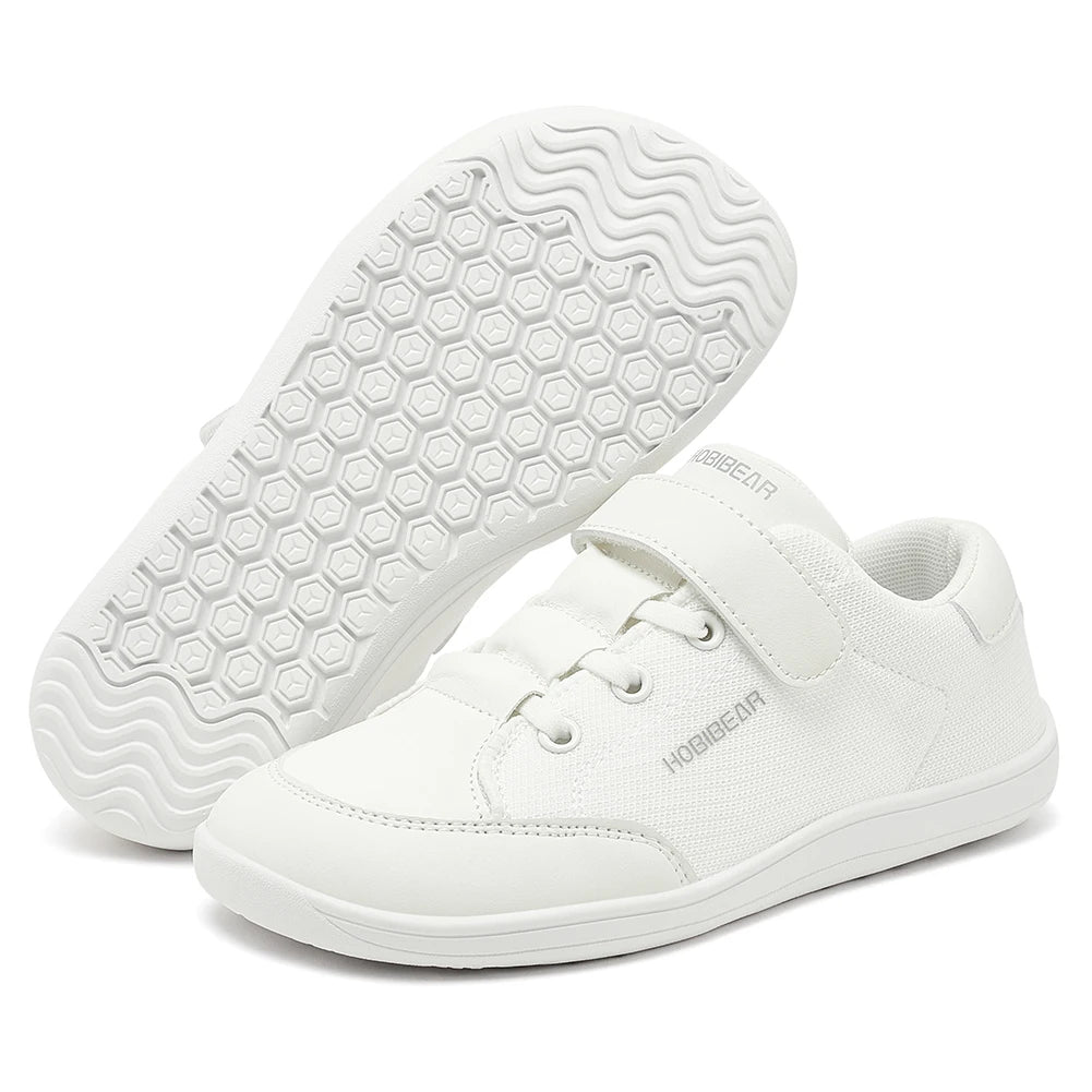 HOBIBEAR Kids Wide Toe Barefoot Shoes Boys Girls  Minimalist Sneakers Lightweight Hook Loop Mesh Artificial Leather Shoes