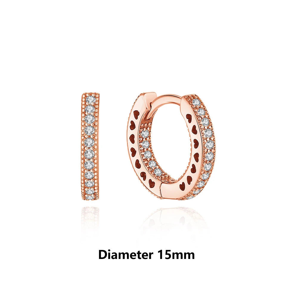 New 2025 Original 925 Sterling Silver Earrings For Women Piercing Hoop Love Heart Earings Rose Gold Wedding Gift Luxury Jewelry