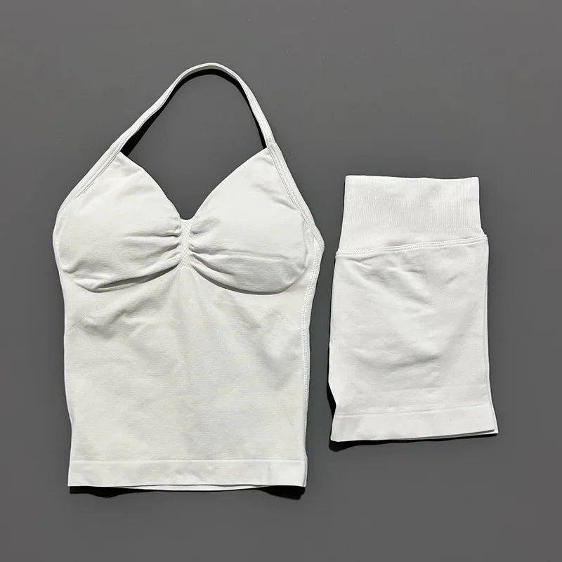 2 Pieces Sports Set Women Backless Tank Yoga Tops High Waist