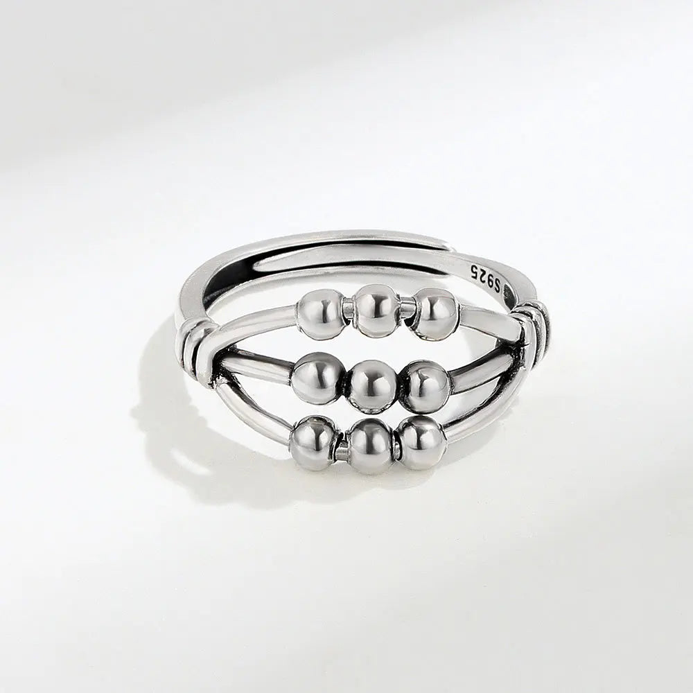 Vintage Round Beads Rotating Anti Stress Ring For Women Twisted Fidget Metal Spinner Anxiety Relief Spinning Ring Bague Femme