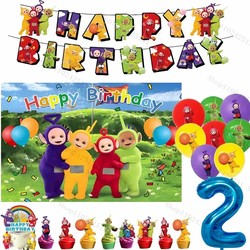 Teletubbies Birthday Party Decoration Tableware Set Paper Plates Balloons Banner Tablecloth For Kids Baby Shower Party Supplies