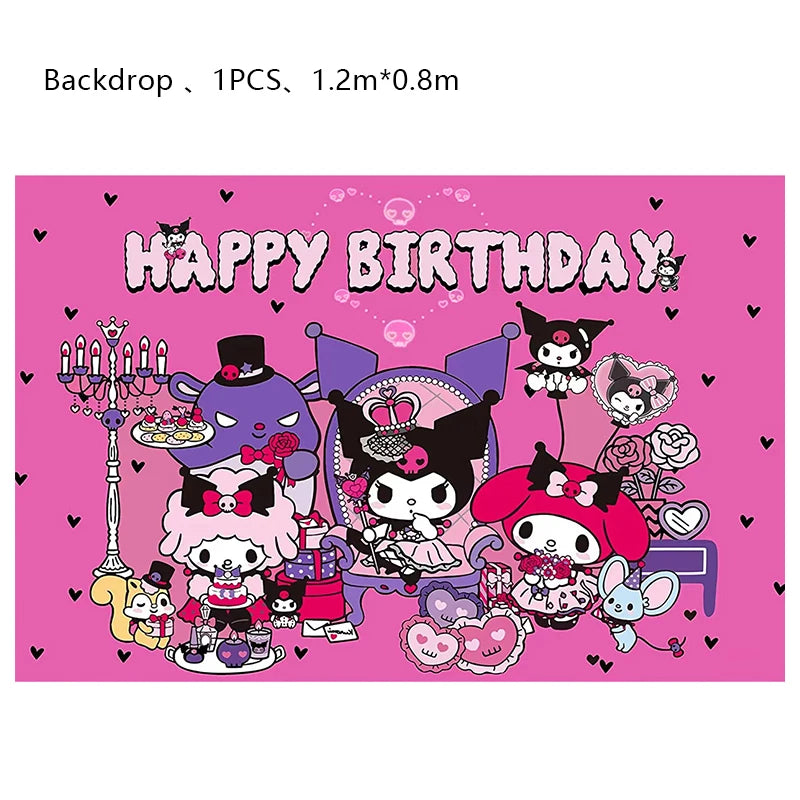 Kuromi Birthday Party Decoration Backdrop Disposable Tableware For Kids Event Supplies Latex Foil Balloons Banner