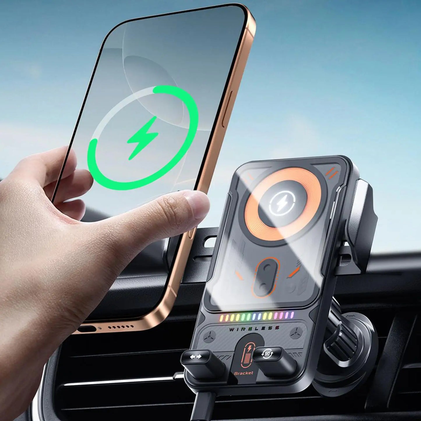 Wireless Charger for Car 15W Fast Charging Air Vent Cradles Auto Clamping Phone Holders for Music Control Video Streaming Daily