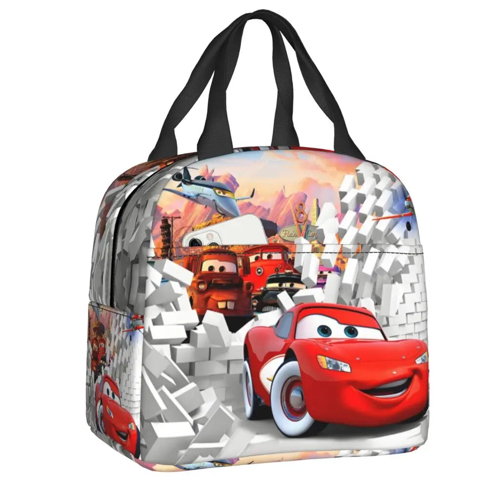 Custom Car 95 Lightning Mcqueen Insulated Lunch Bag for Women Resuable Racing Car Thermal Cooler Bento Box Office Picnic Travel