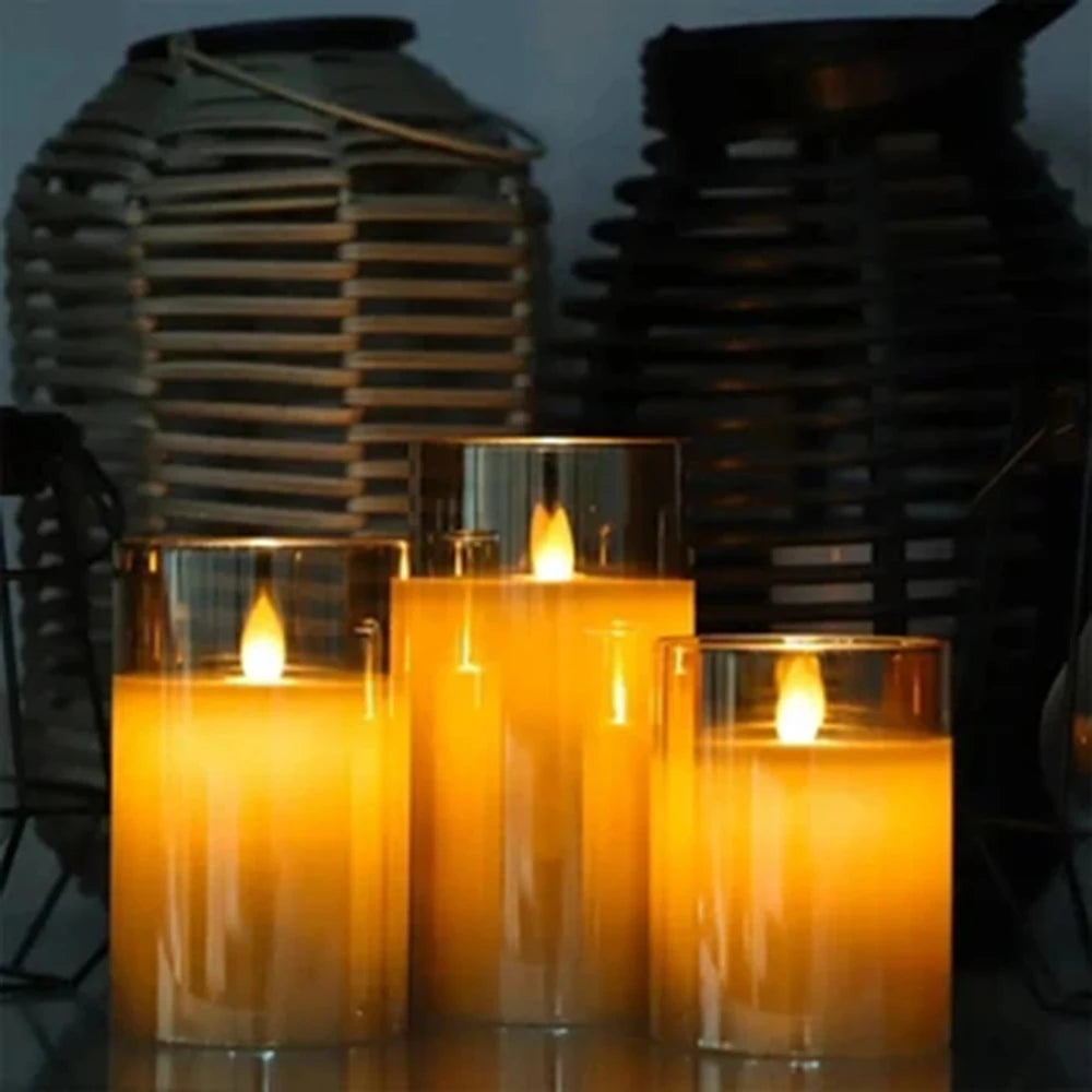 3-piece set (6in\5in\4in) LED flameless electronic candle lights, flickering simulated tea candles, suitable for weddings, parti