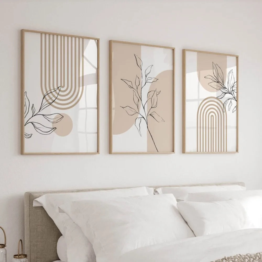 Frameless Neutral Wall Prints for Modern Minimalist Home Decor,Bohemian Plant Posters,Japanese Beige Living Room Bedroom Decor