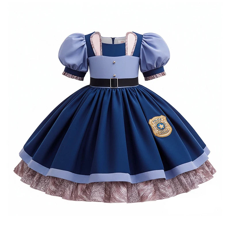 Girl Cosplay Disney Judy Hopps Police Officer Dress Zootopia Bunny Costume Kids Dress Up Halloween Rabbit Dress Outfits
