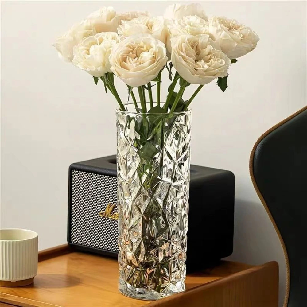 Transparent Hydroponic Glass Vase Glacier Pattern Elegant Home Decor Vase Modern Living Room Flower Arrangements Decor