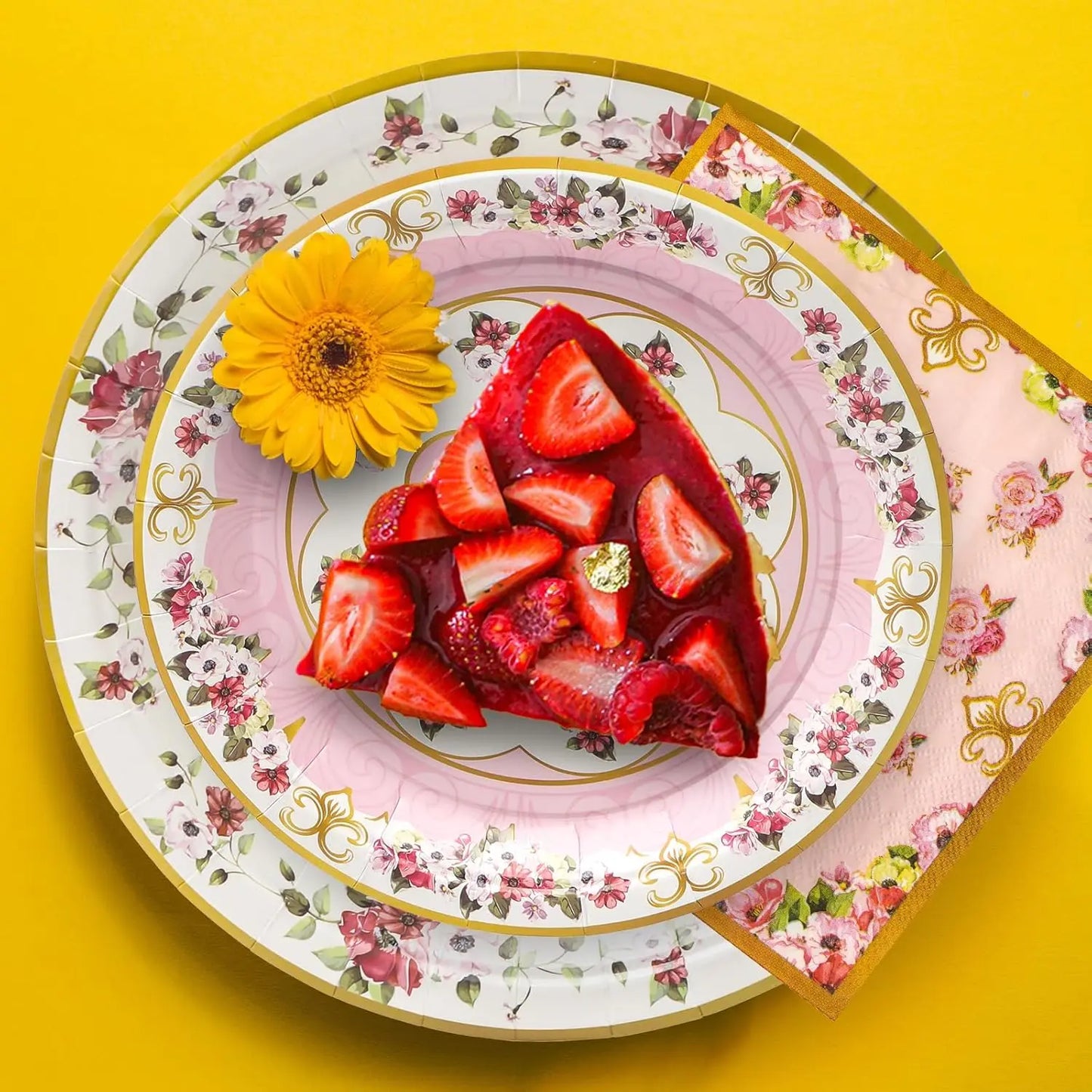 Tea Party Tableware Flower Paper Plate Napkin Cup Girl Birthday Tea Party Pink And Green Flower Decoration Disposable Tableware