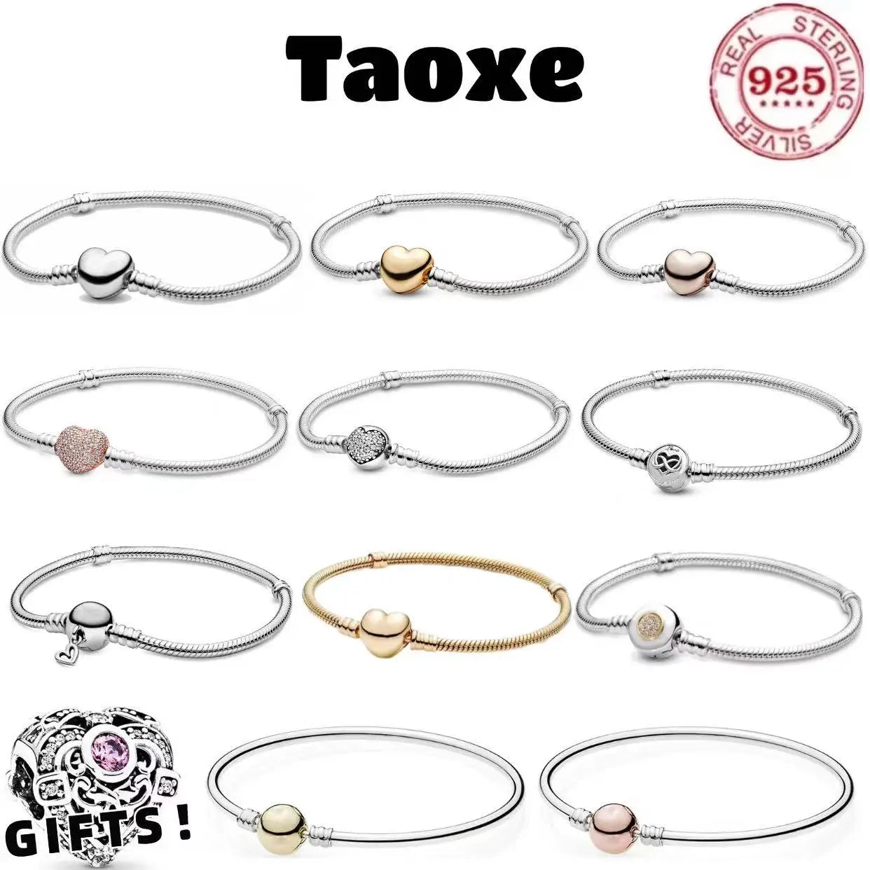 Original hot selling 925% sterling silver fashionable round heart snake bone bracelet for women DIY luxury jewelry gift making