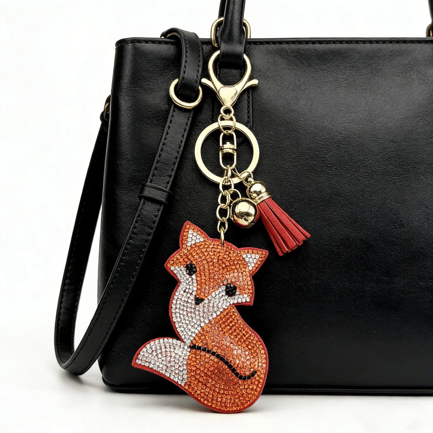 Orange Fox Sexy Accessory Hot Keyring For Women Men Tassel Full Crystal Trendy Bag Pendant Backpack Keyholder Jewelry Accessory