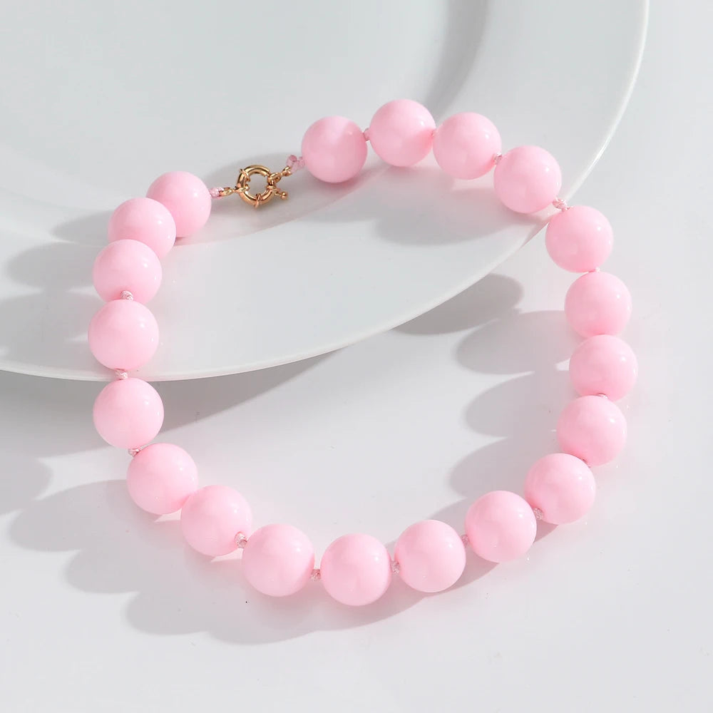 New Retro Colorful Acrylic Big Round Beads Choker Boho Trendy Handmade Knot Rope Necklaces for Women Man Statement Jewelry Gift
