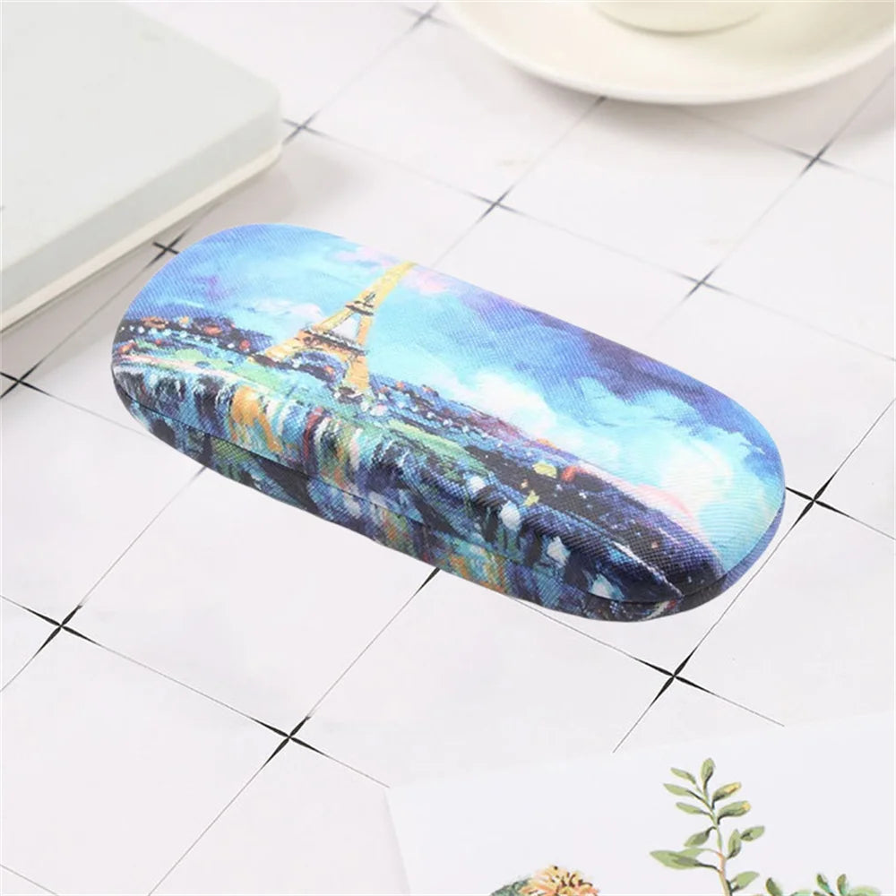 Fashion Oil Painting Glasses Case Box Hard Leather Reading Glasses Box Van Gogh Art Retro Floral Print Eyewear Protector Holder