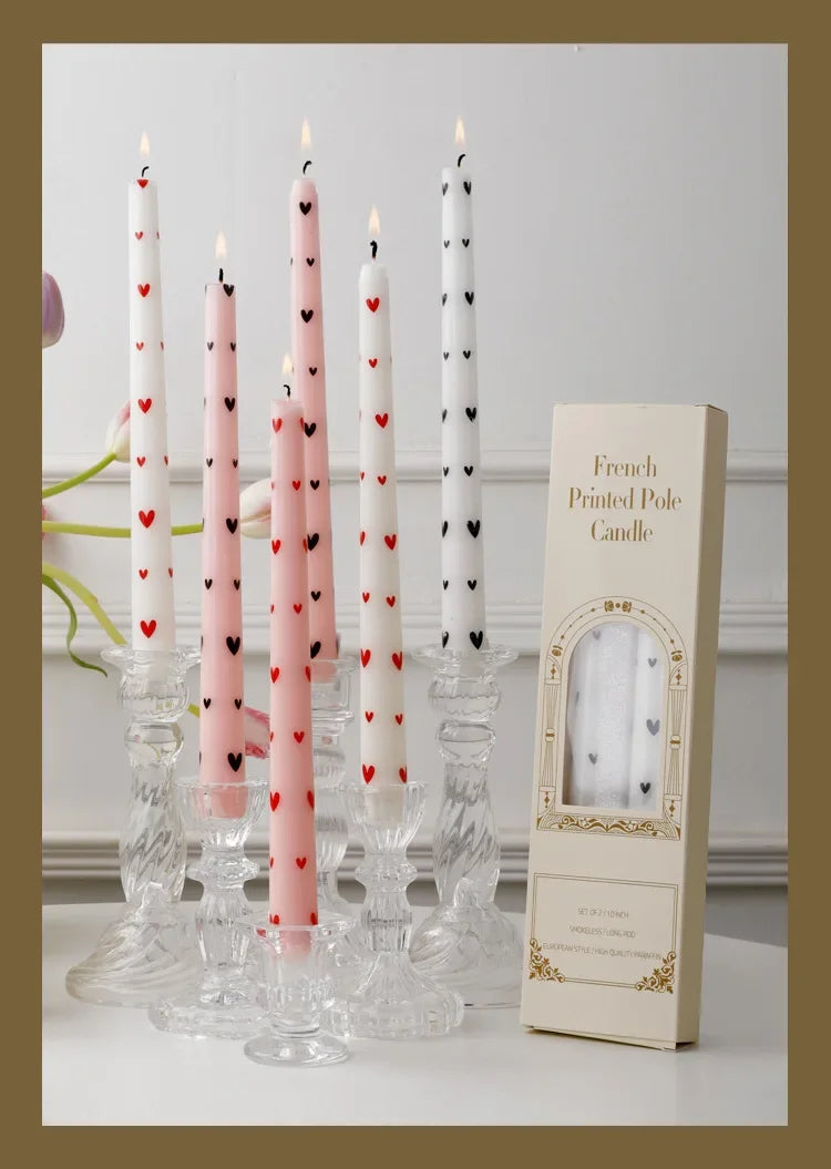 Romantic 2PCS 25CM Long Pole Printed Candles - Wholesale Smokeless Column Wax, for Wedding, Valentine's Day & Banquet