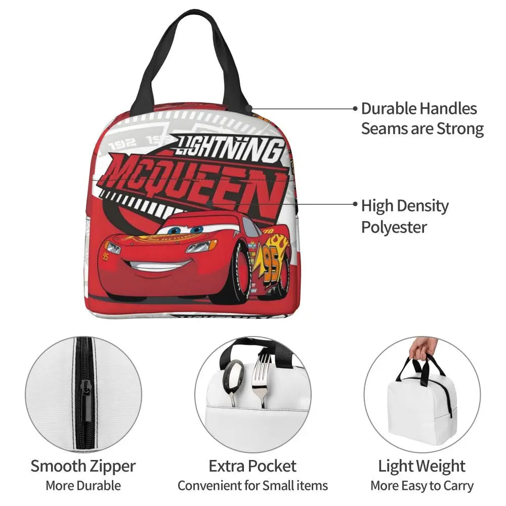 Custom Car 95 Lightning Mcqueen Insulated Lunch Bag for Women Resuable Racing Car Thermal Cooler Bento Box Office Picnic Travel