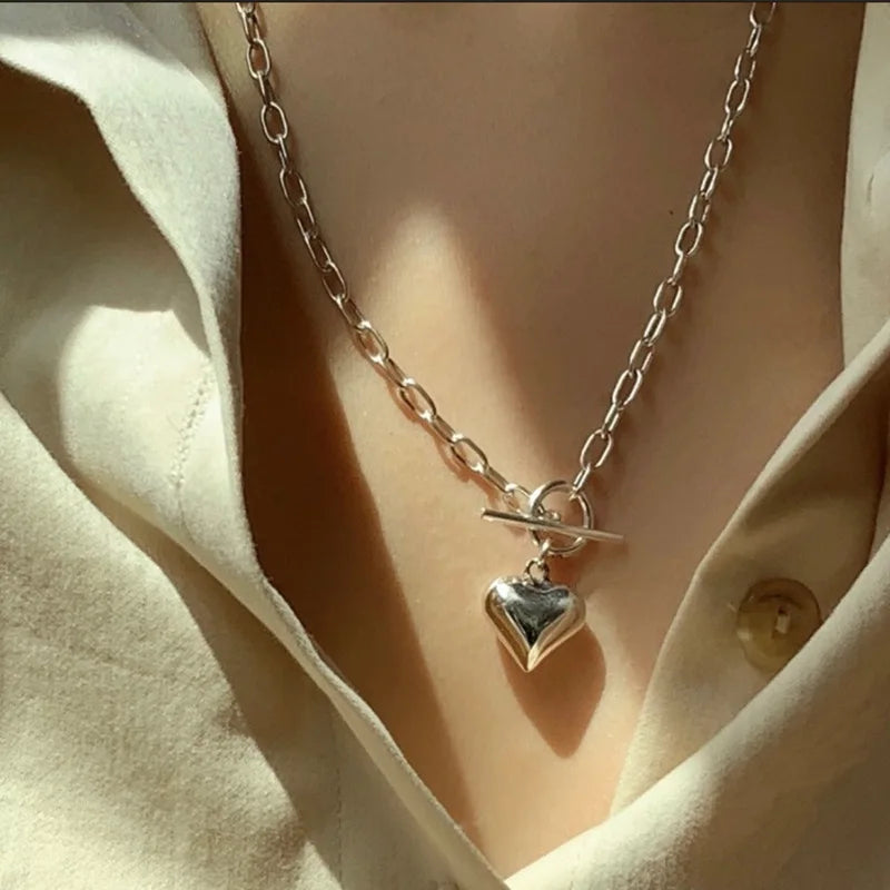 925 Sterling Silver Necklace Heart Pendant OT Clasp Chain Geometric Punk for Women Girl Jewelry Gift Dropshipping Wholesale