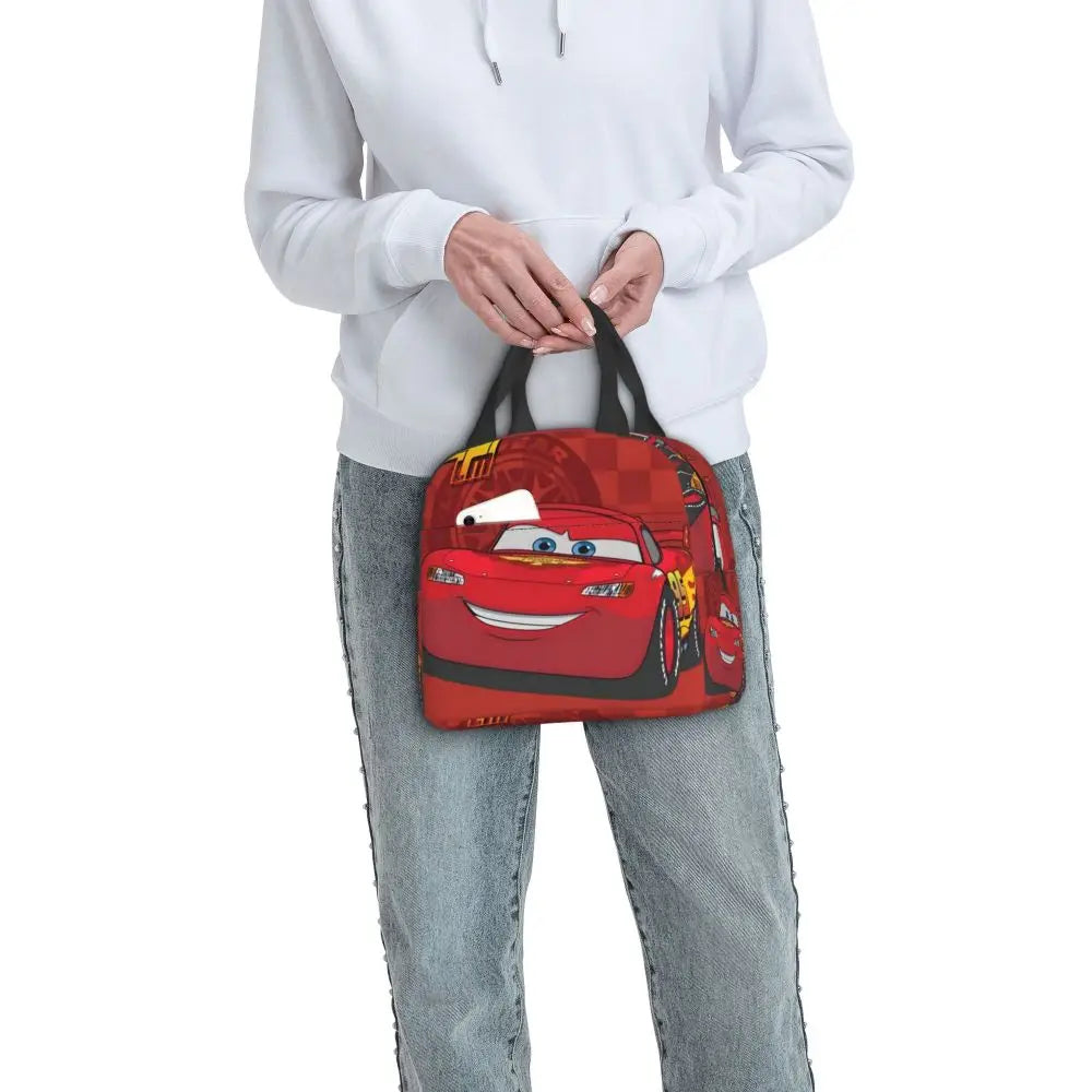 Custom Car 95 Lightning Mcqueen Insulated Lunch Bag for Women Resuable Racing Car Thermal Cooler Bento Box Office Picnic Travel
