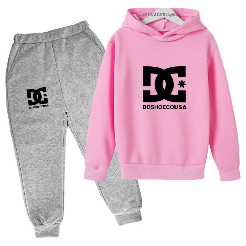 Kids Spring Autumn Casual Simple Print 2pcs Hoodie+Pants Tracksuits Trend Outfits Clothes Sets For 2-13 Years Boys And Girls