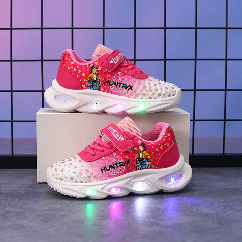 Kpop Demon Hunter Children's luminous LED sneakers Cartoon Girls' Cute Night Light Shoes baby Boy Toddler shoes Mesh breathable