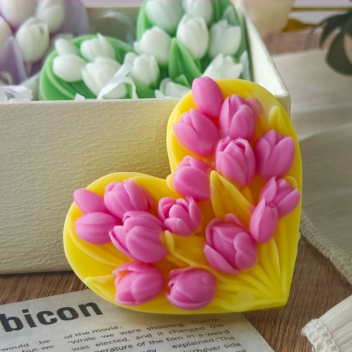 Aroma Candle Plaster Car Diffuser Stone Molds Handmade Candy Chocolate Making Mould DIY Tulip Love Flowers Silicone Mold