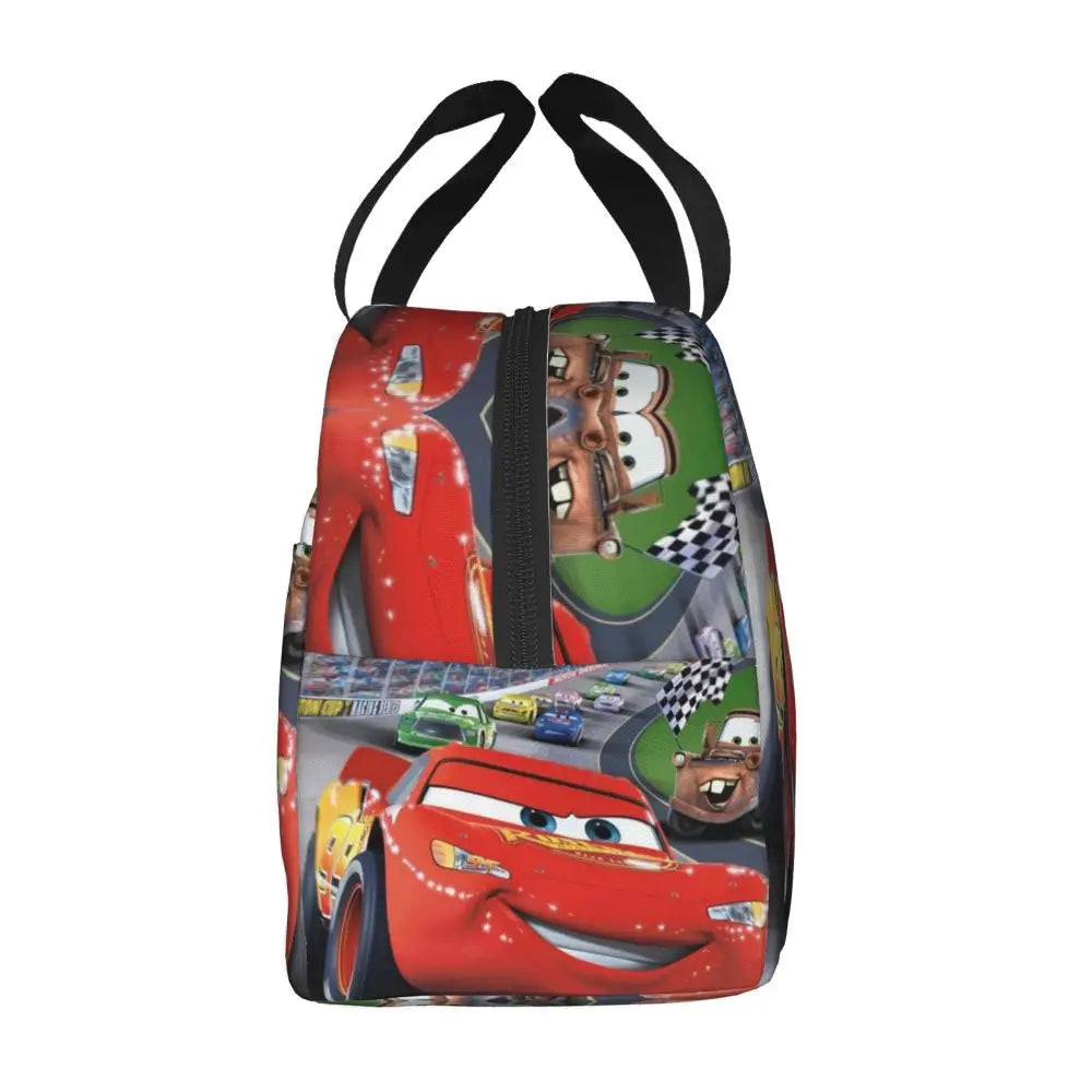 Custom Car 95 Lightning Mcqueen Insulated Lunch Bag for Women Resuable Racing Car Thermal Cooler Bento Box Office Picnic Travel