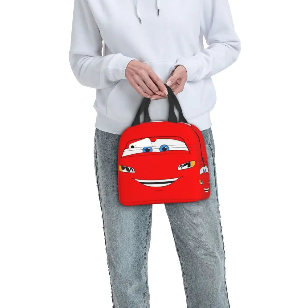 Custom Car 95 Lightning Mcqueen Insulated Lunch Bag for Women Resuable Racing Car Thermal Cooler Bento Box Office Picnic Travel