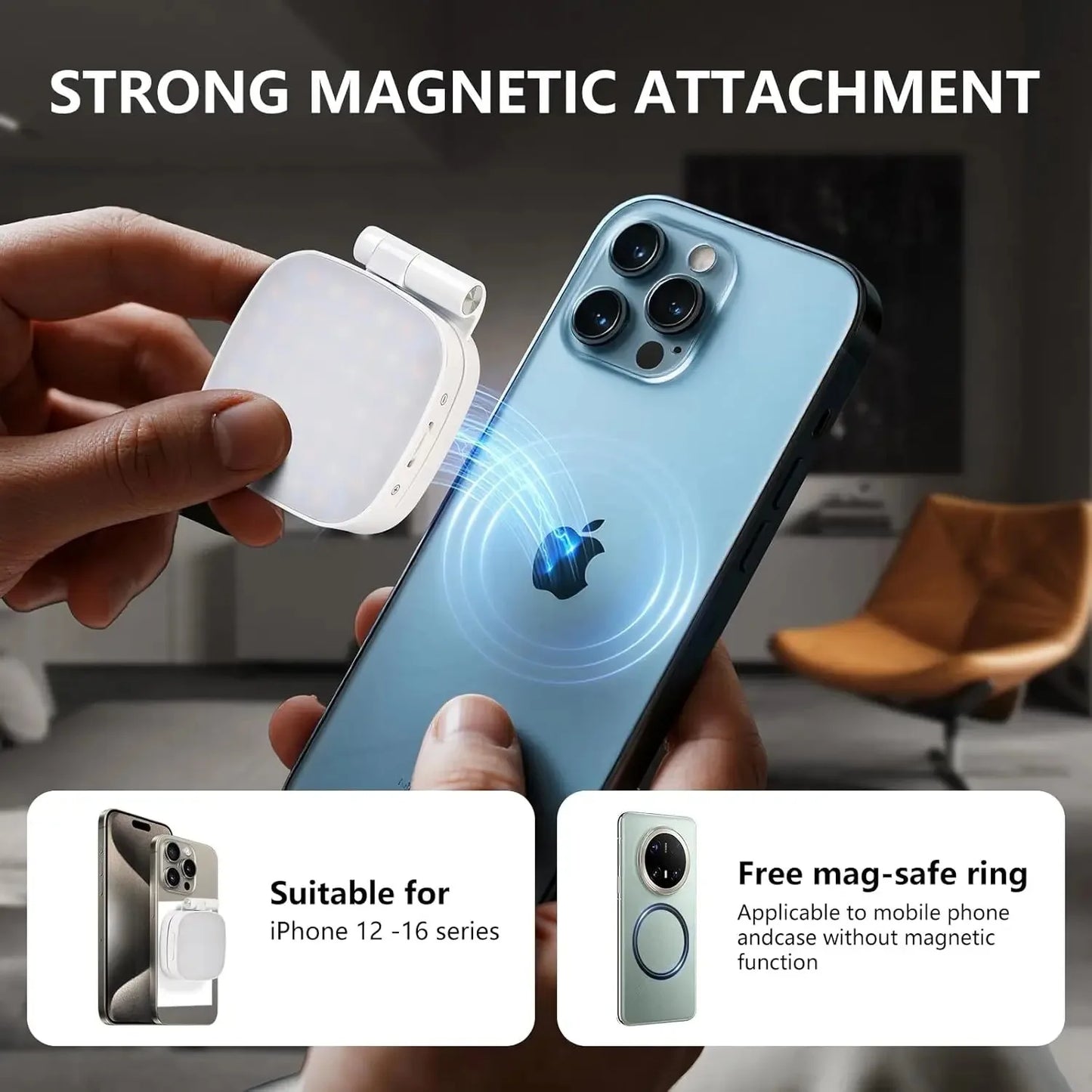 Magnetic Selfie Light for MagSafe iPhone 360° LED Ring Fill Light with Mirror