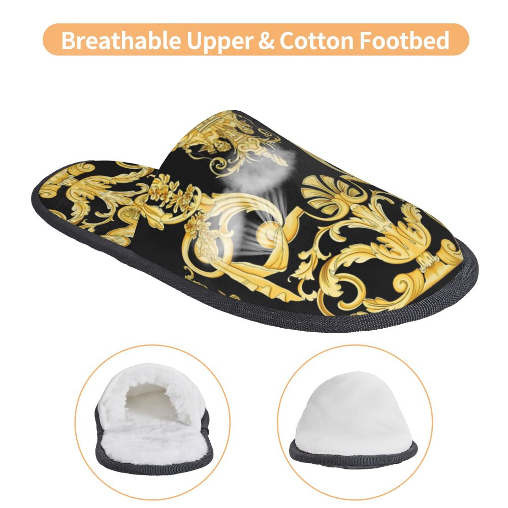 Custom Vintage Baroque Prints Greek Ornament Golden Meander Meandros Soft Scuff Memory Foam Slippers Women Hotel House Shoes