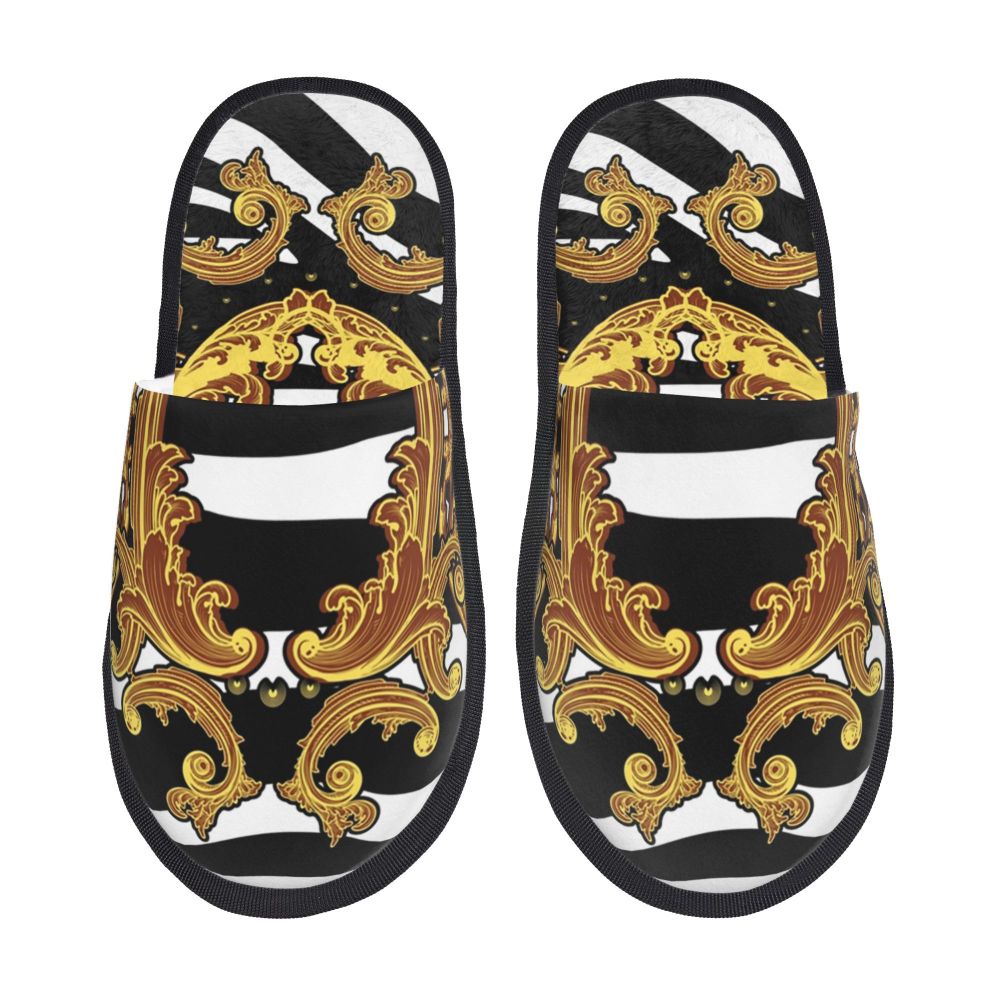 Custom Vintage Baroque Prints Greek Ornament Golden Meander Meandros Soft Scuff Memory Foam Slippers Women Hotel House Shoes