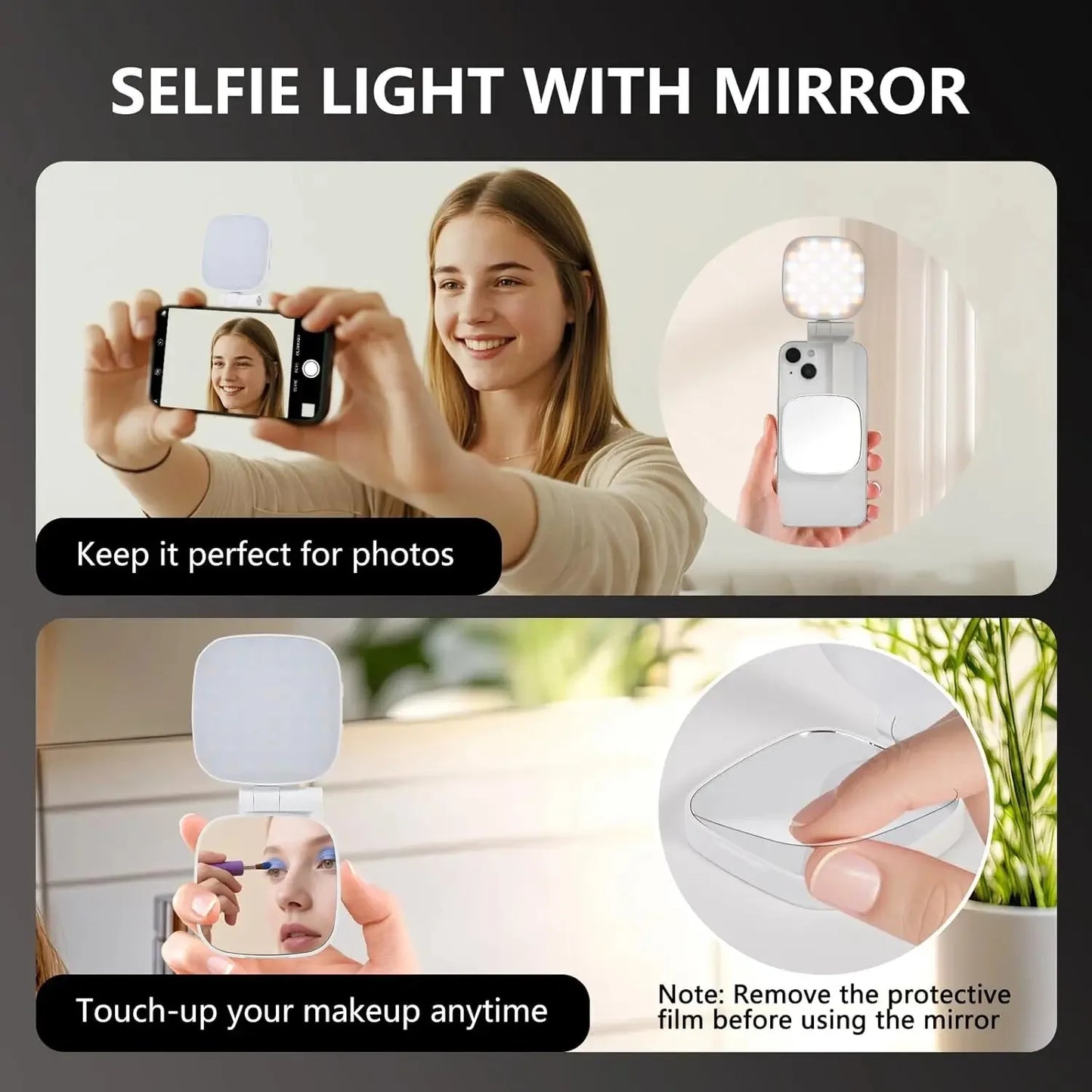 Magnetic Selfie Light for MagSafe iPhone 360° LED Ring Fill Light with Mirror