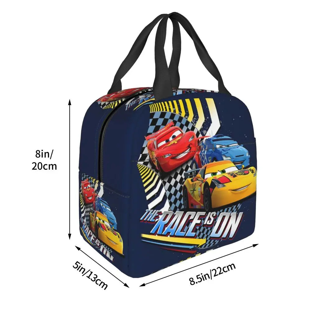 Custom Car 95 Lightning Mcqueen Insulated Lunch Bag for Women Resuable Racing Car Thermal Cooler Bento Box Office Picnic Travel