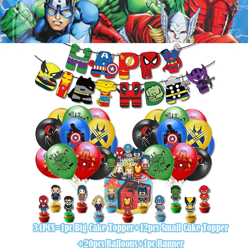 Happy Marvel Theme Avengers Birthday Decoration Set Cups Plates Tablecloth Masks Superhero Balloons Party Supplies Favors Gifts