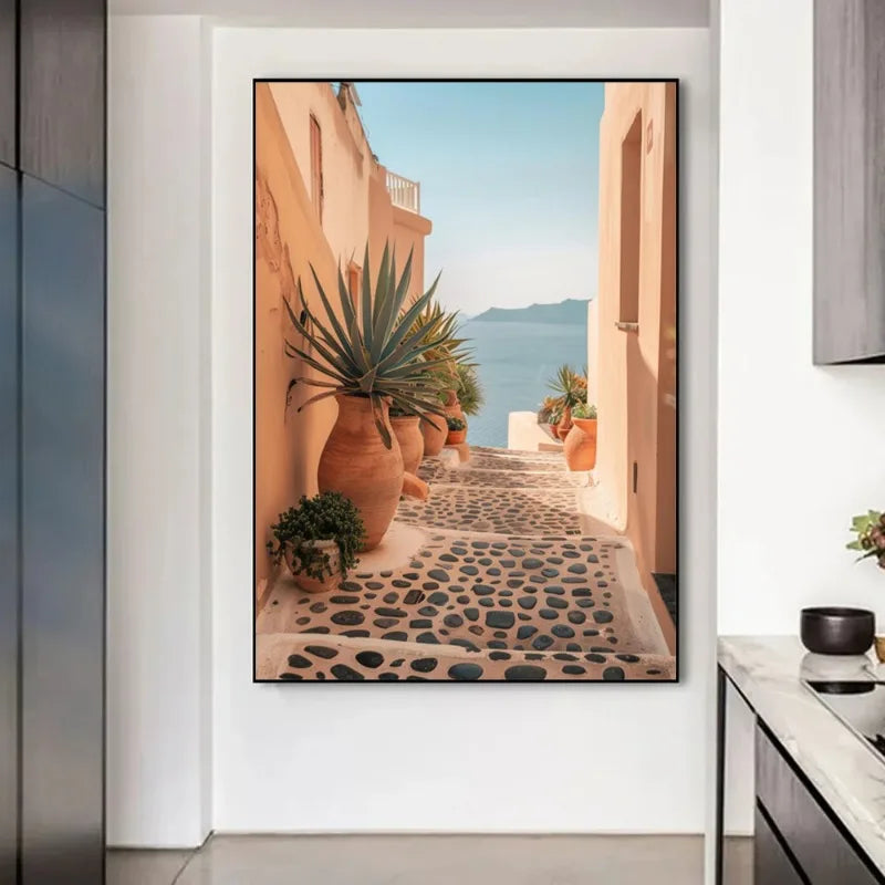 Modern Greece Summer Coast Santorini Travel Landscape Posters and Prints Canvas Printing Wall Art Picture for Living Room Decor