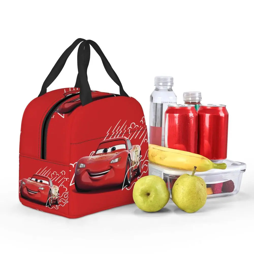 Custom Car 95 Lightning Mcqueen Insulated Lunch Bag for Women Resuable Racing Car Thermal Cooler Bento Box Office Picnic Travel