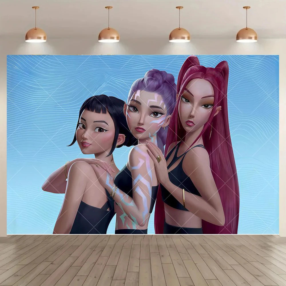 Adult Children's Birthday Party Decorations Background Hot KPop Girl Demon Hunters Backdrop Baby Shower Banner Photo Booth Props