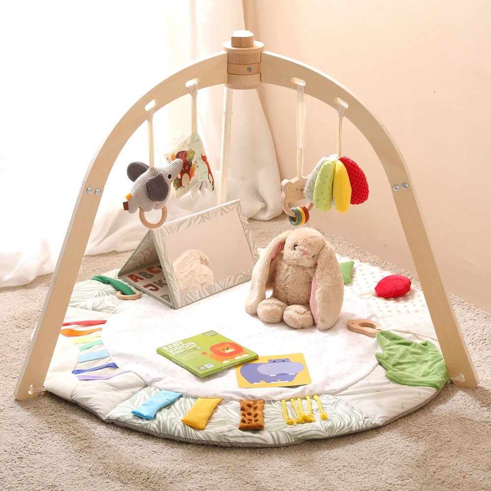 Wooden Baby Play Gym Music Activity Mat 0-12 Baby Months Exercises For The Limbs Sensory Development Toys Mobile Suspended Bell