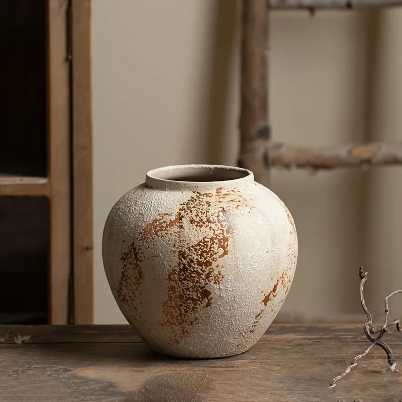 Elegant Retro White Speckled Ceramic Flower Pot - Exquisite Design Creates an Elegant Atmosphere, Suitable for Various Flowers, Unique Speckled Texture Adds Classical Beauty, Perfect for Decorating Home or Office Spaces