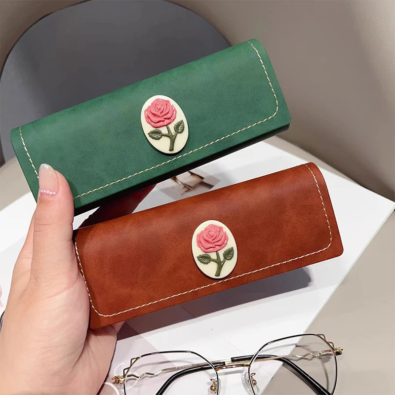 Vintage Fashion Rose Pattern Glasses Case Sunglasses Eyewear Storage Box Unisex Anti-Pressure PU Leather Eyeglasses Bag
