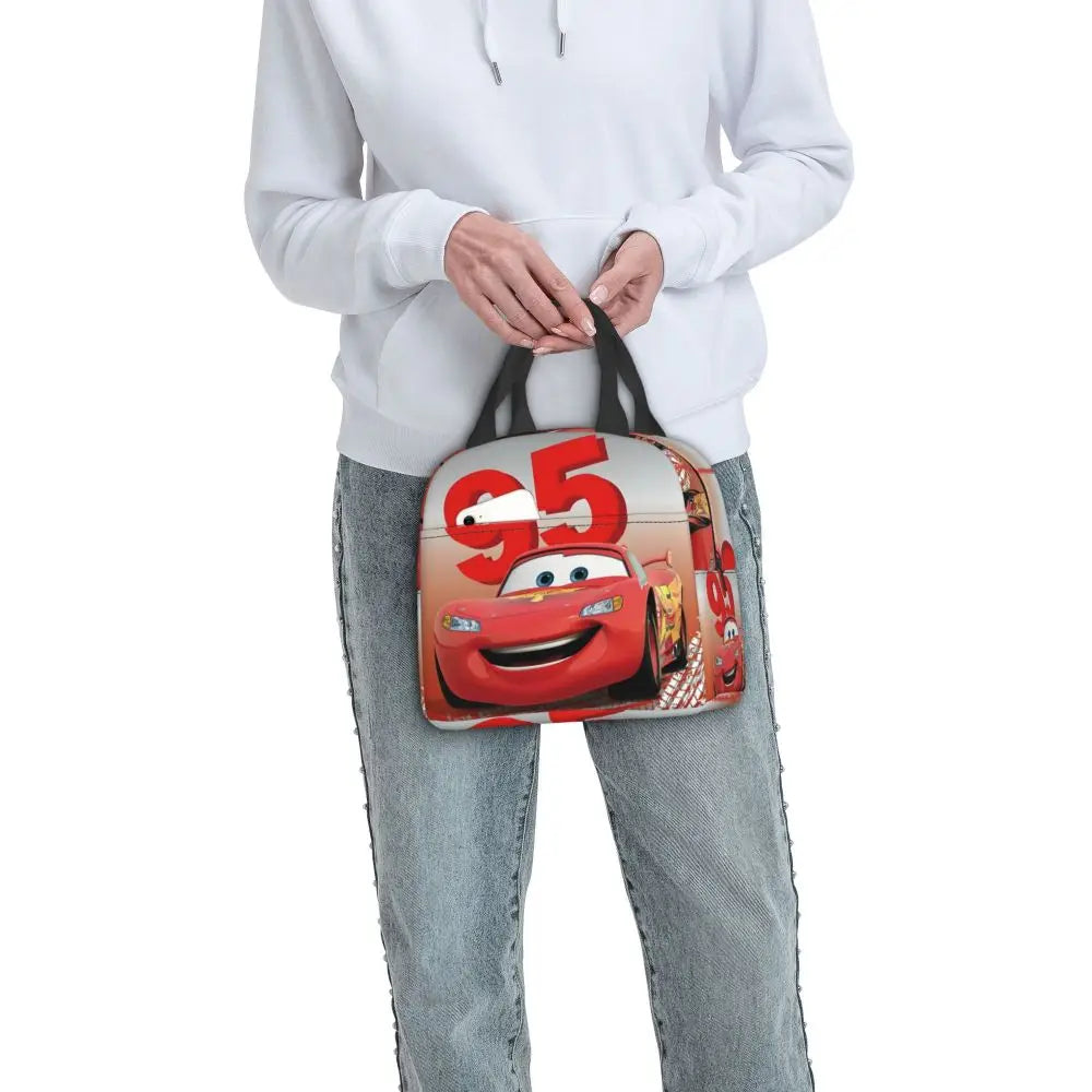Custom Car 95 Lightning Mcqueen Insulated Lunch Bag for Women Resuable Racing Car Thermal Cooler Bento Box Office Picnic Travel