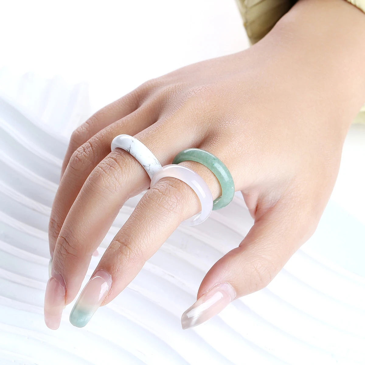 1 Pc Natural Crystal Stone Band Rings Amethyst Agate Obsidian Finger Solid Ring Women Men Minimalist Energy Healing Jewelry Gift