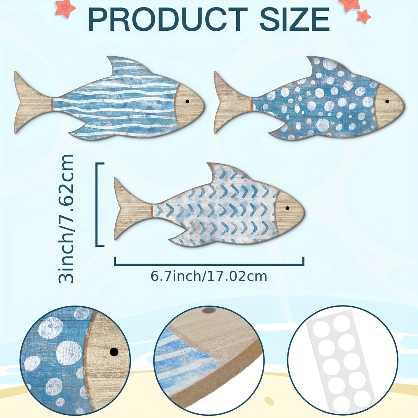 2D Wooden Fish Nautical Walls Beach Art Walls Hang Decorated Marine Themed Retro blue Fish Family Bathroom Pendants Gifts
